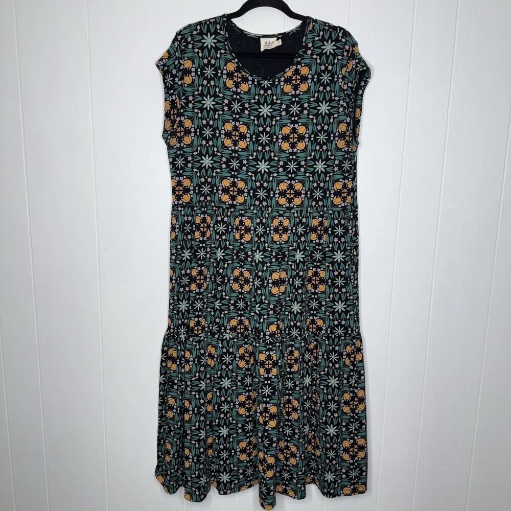Mata Traders Women’s Floral Tiered Maxi Dress Organic Cotton Size XL